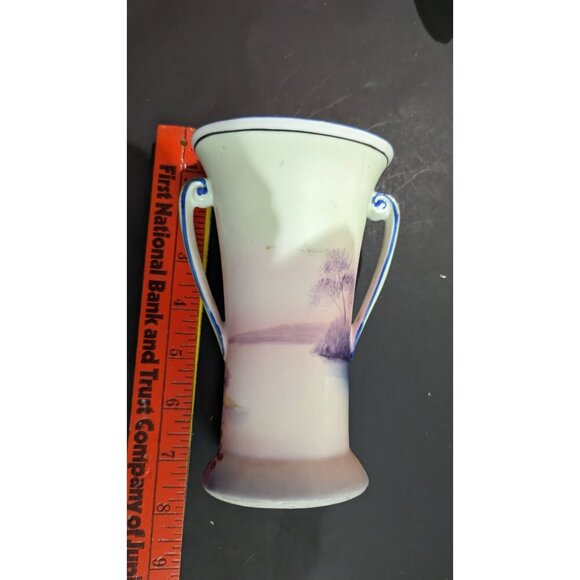 vintage Noritake Morimura Brothers Art Nouveau Double Handled Hand Painted Vase - Picture 8 of 13